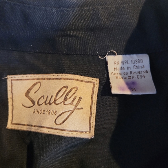 VTG Scully Men Western Snaps Button Shirt Size Medium Black Embroidered Floral - Picture 3 of 16